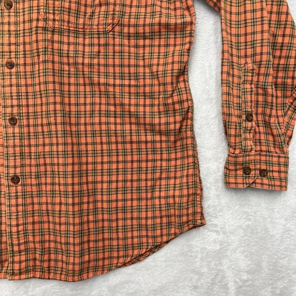 Woolrich Shirt Mens Large Orange Brown Plaid Flannel Button Outdoor Long Sleeve - Picture 2 of 9